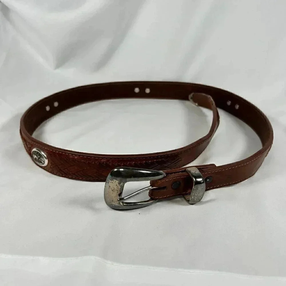 Badger Brown Leather Braided Moose Detail Removable Buckle Belt 46.5” Long